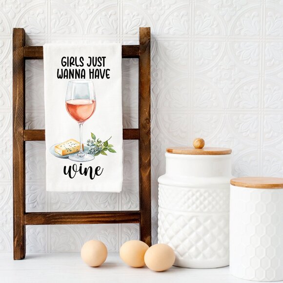 Girls Just Wanna Have Wine Towel, Bar Towel Gift, Hostess Gift Idea - Picture 1 of 9